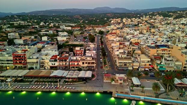 Aerial view of Crete coastal town Greece.
