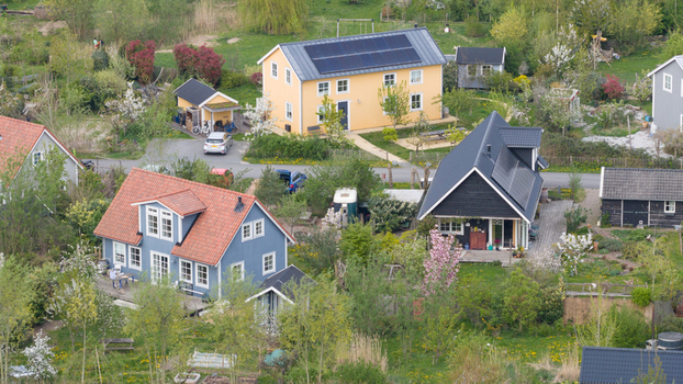Eco Village Almere aerial views. Sustainable residential area. Eco Village Almere aerial views. Sustainable residential area.