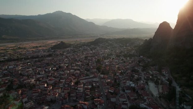 Aerial view of Meteora and Trikala at sunset Greece. Aerial view of Meteora and Trikala at sunset Greece.
