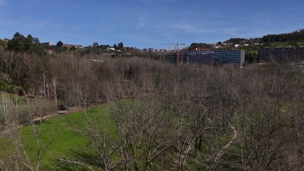Aerial view of park and buildings Portugal.