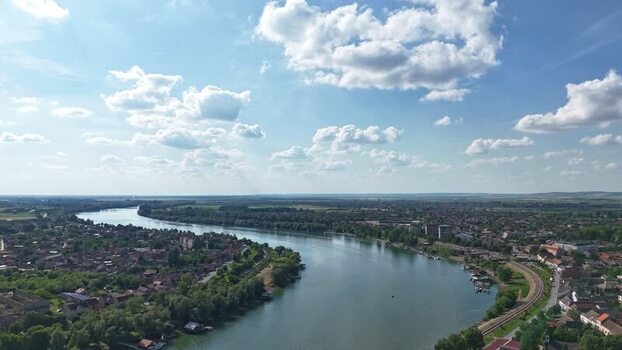 Aerial view of the Sava river and Sremska Mitrovica Serbia. Aerial view of the Sava river and Sremska Mitrovica Serbia.