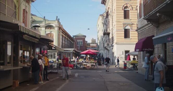 View of the bustling central market in Rijeka Croatia. View of the bustling central market in Rijeka Croatia.