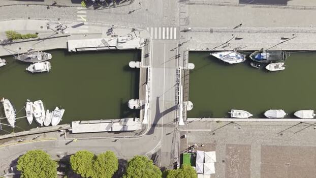 Aerial view of the canal bridge in Cervia Italy.