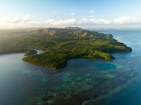 Aerial view of a vibrant green island fringed by turquoise waters where the land meets the sea in a stunning display of natural beauty Goro South Province New Caledonia. Aerial view of a vibrant green island fringed by turquoise waters where the land meets the sea in a stunning display of natural beauty Goro South Province New Caledonia.