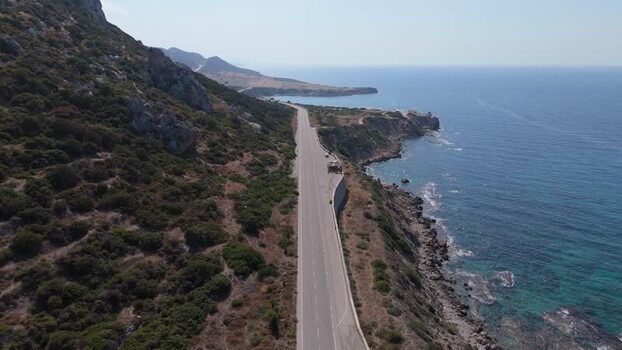 Aerial view of coastal road in Famagusta Northern Cyprus.