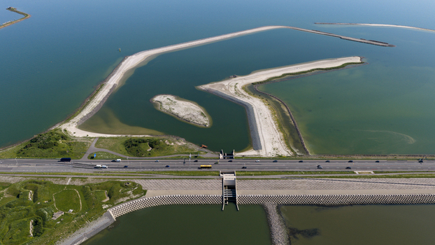 Aerial View of the Vismigratierivier at the Afsluitdijk Aerial View of the Vismigratierivier at the Afsluitdijk