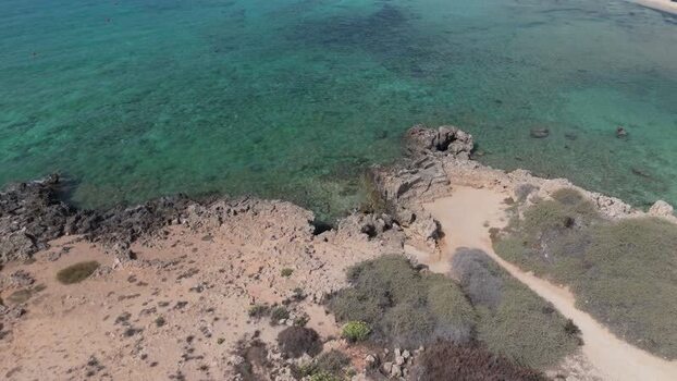 Aerial view of rocky coastline in Famagusta Northern Cyprus.