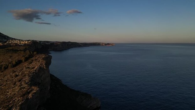 Aerial view of the rugged coastline of Moraira Spain.