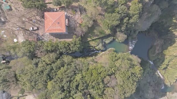 Aerial view of Marmore Falls in Terni Italy.