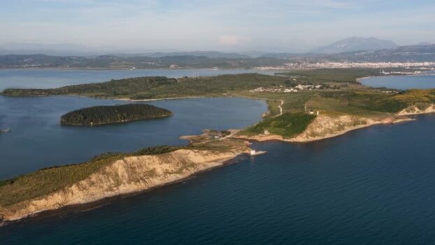 Aerial view of the coastline and Narta Lagoon Albania.
