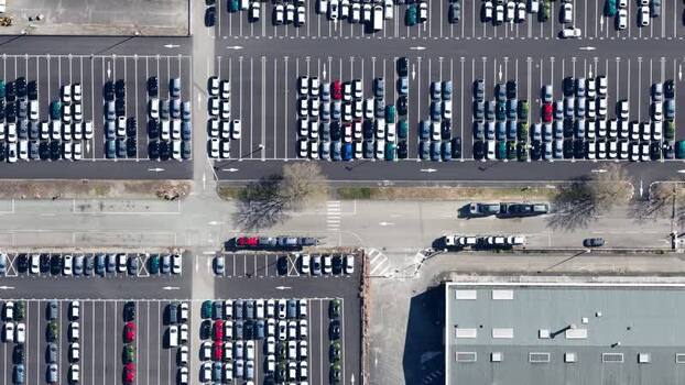 Aerial view of car parking lot France.