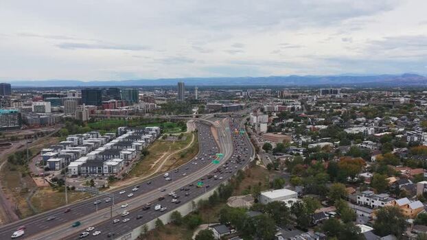 Aerial view of highway interchange in Denver United States.