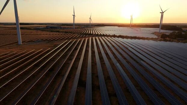 Aerial view of Chelveston solar and wind farm United Kingdom. Aerial view of Chelveston solar and wind farm United Kingdom.