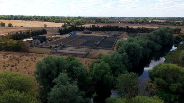 Aerial view of water treatment plant in St Neots United Kingdom. Aerial view of water treatment plant in St Neots United Kingdom.
