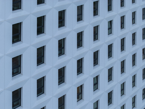 Aerial view of the geometric facade of a modern building in Krakow Lesser Poland Voivode Poland. Aerial view of the geometric facade of a modern building in Krakow Lesser Poland Voivode Poland.