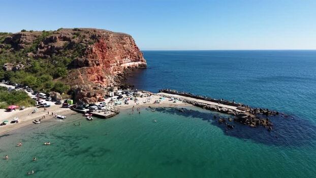 Aerial view of Bolata Bay and red cliffs Bulgaria.