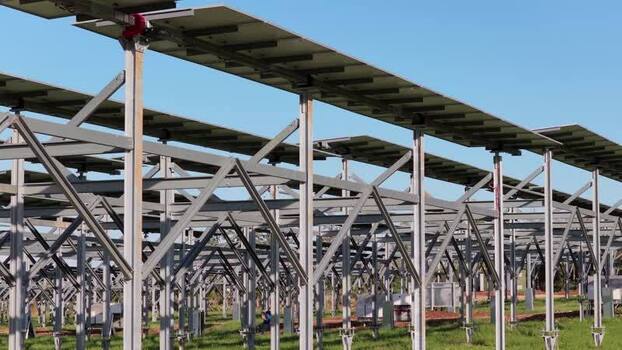 Aerial view of solar panels in Terrasini Italy.