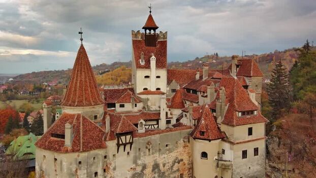 Aerial view of Bran Castle with autumn foliage Romania. Aerial view of Bran Castle with autumn foliage Romania.