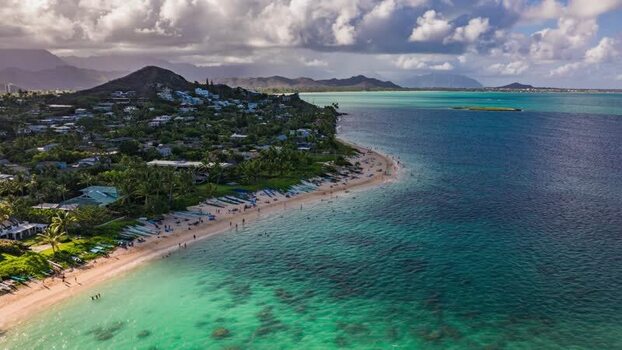 Aerial view of the coastline in Honolulu United States.