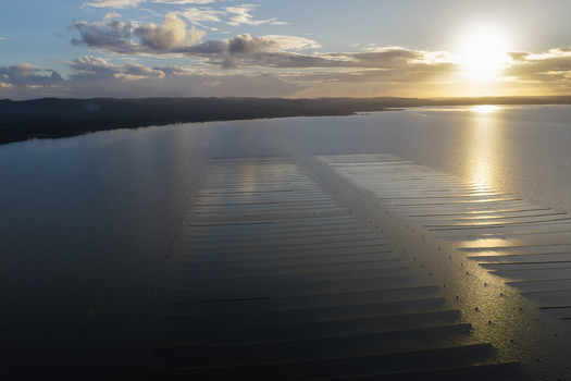 Aerial view of aquaculture lines in the water at sunset near the coastline of Vancouver Peninsula Western Australia Australia. Aerial view of aquaculture lines in the water at sunset near the coastline of Vancouver Peninsula Western Australia Australia.