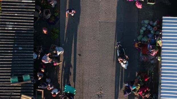 Aerial view of people at a local street market Indonesia.