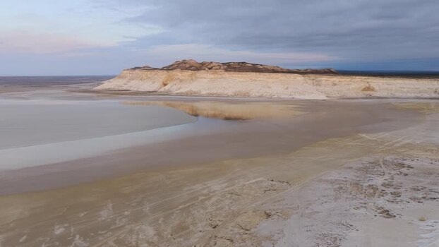 Aerial view of Tuzbair salt flat and white cliffs Kazakhstan. Aerial view of Tuzbair salt flat and white cliffs Kazakhstan.