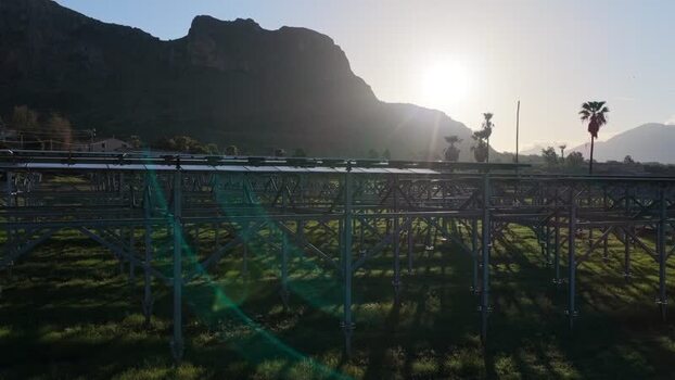 Aerial view of solar panel installation in Terrasini Italy.