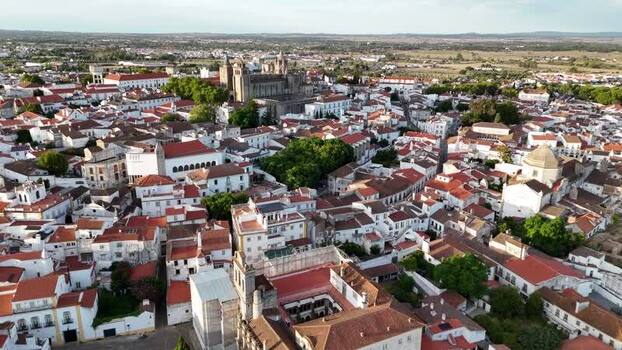 Aerial view of Evora historic center and cathedral Portugal. Aerial view of Evora historic center and cathedral Portugal.