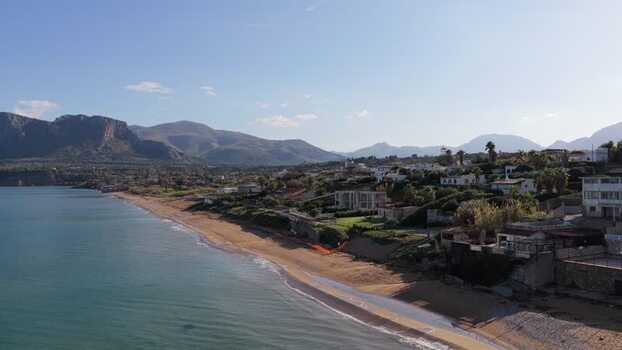 Aerial view of the Terrasini coastline in Sicily Italy.
