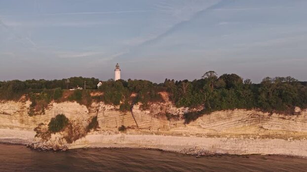 Aerial view of Stevns Klint lighthouse in Hojerup Denmark.