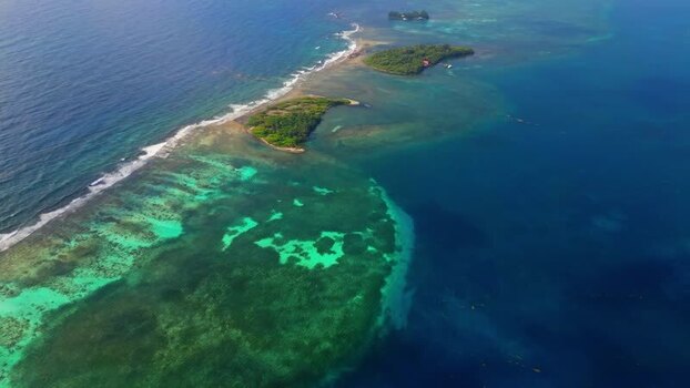 Aerial view of tropical cays and coral reefs Honduras. Aerial view of tropical cays and coral reefs Honduras.