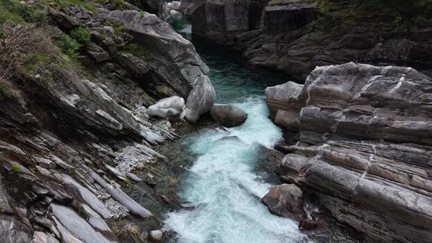 Aerial view of Valle Verzasca river and rocky gorge Switzerland. Aerial view of Valle Verzasca river and rocky gorge Switzerland.