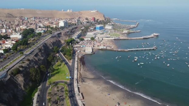 Aerial view of Malecon de Chorrillos and coastal cliffs Peru. Aerial view of Malecon de Chorrillos and coastal cliffs Peru.