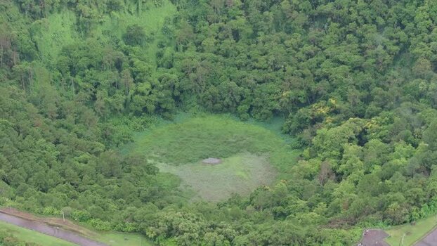 Aerial view of Trou Aux Cerfs volcano crater Mauritius.