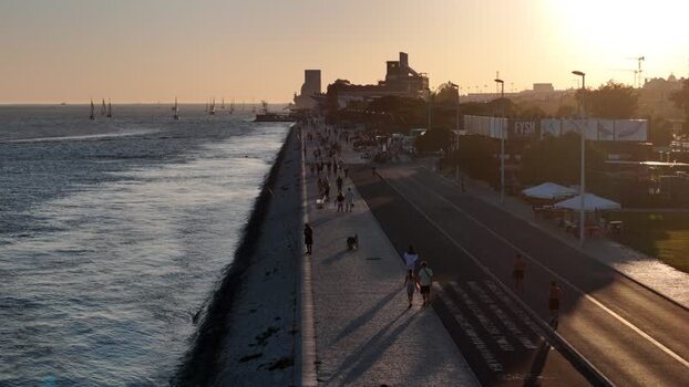 Aerial view of Passeio Carlos do Carmo at sunset in Portugal. Aerial view of Passeio Carlos do Carmo at sunset in Portugal.