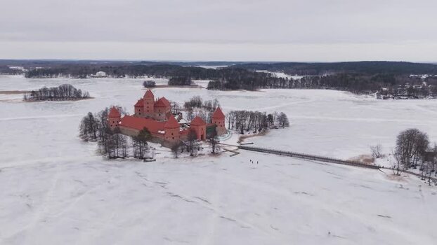 Aerial view of Trakai Island Castle Lithuania.