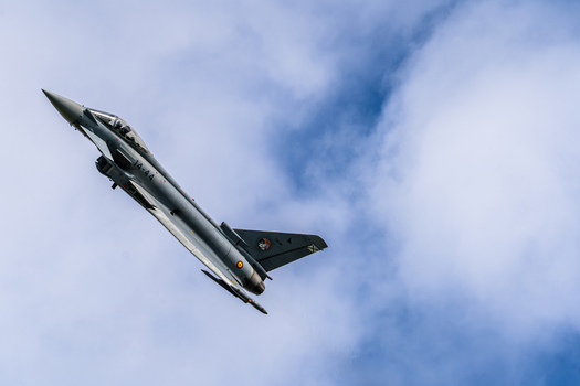 Berlin Germany 13 June 2026 View of Eurofighter Typhoon jet performing an aerial display at the ILA Berlin Air Show against a cloudy sky. Berlin Germany 13 June 2026 View of Eurofighter Typhoon jet performing an aerial display at the ILA Berlin Air Show against a cloudy sky.