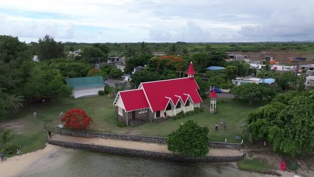 Aerial view of Cap Malheureux church in Mauritius.