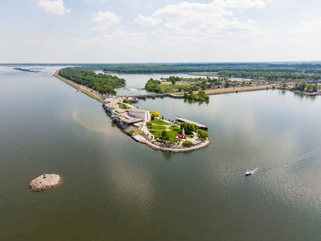 Aerial view of the Danubiana Meulensteen Art Museum on a peninsula in the Danube River with modern sculptures and green lawns in Bratislava Bratislavsky kraj Slovakia. Aerial view of the Danubiana Meulensteen Art Museum on a peninsula in the Danube River with modern sculptures and green lawns in Bratislava Bratislavsky kraj Slovakia.