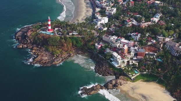 Aerial view of Vizhinjam Lighthouse and Kovalam beach India. Aerial view of Vizhinjam Lighthouse and Kovalam beach India.