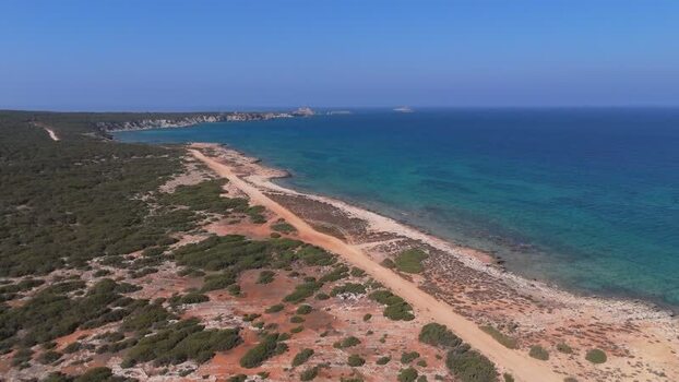 Aerial view of the rugged coastline in Famagusta Northern Cyprus.