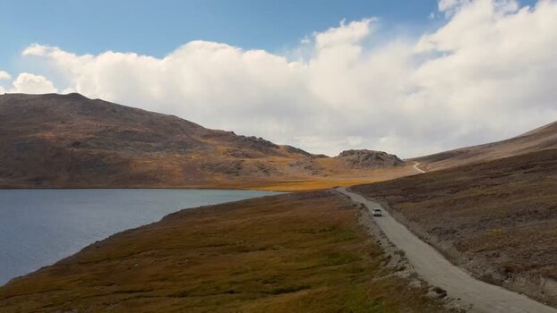Aerial view of Deosai National Park road Pakistan.
