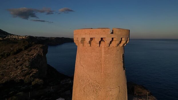 Aerial view of Torre de Cap d Or in Moraira Spain.