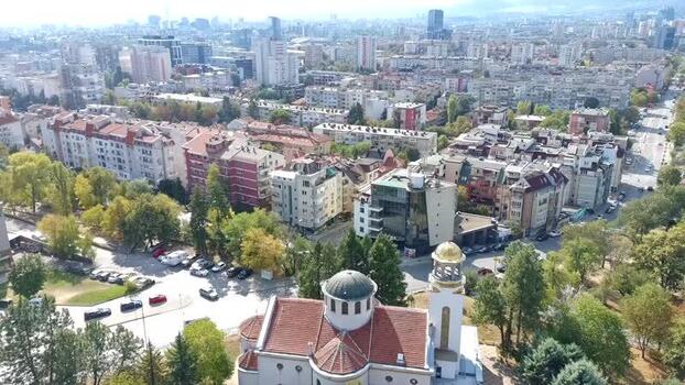 Aerial view of Holy Trinity Church and Sofia cityscape Bulgaria.
