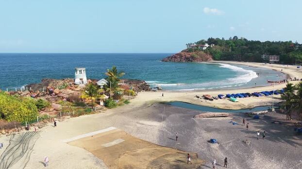 Aerial view of Kovalam beach and the coastline India Aerial view of Kovalam beach and the coastline India