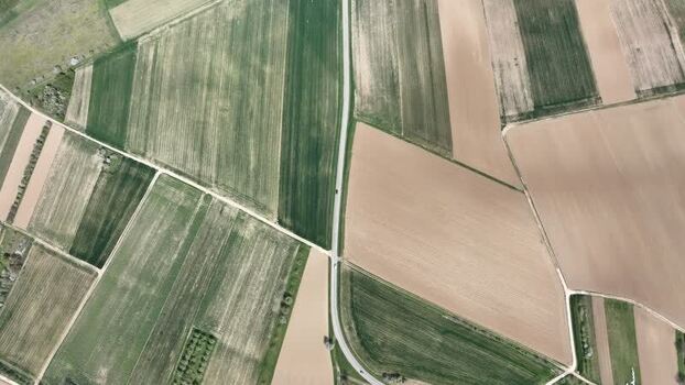 Aerial view of agricultural fields France.