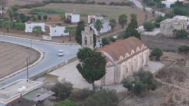 Aerial view of historic church in Famagusta Northern Cyprus.