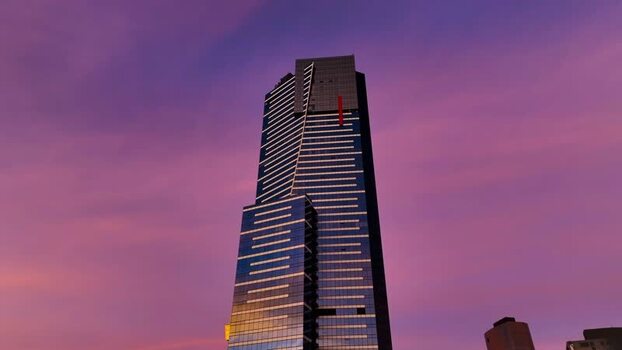 Aerial view of Eureka Tower skyscraper in Melbourne Australia.