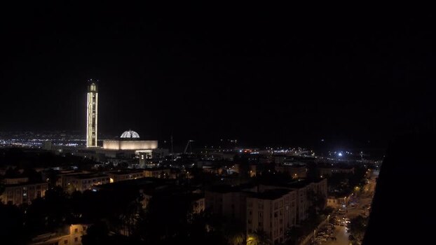 Aerial view of Great Mosque of Algiers at night Algeria.