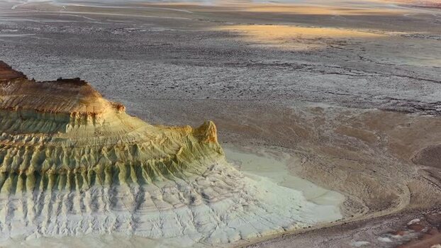 Aerial view of Bozjyra limestone cliffs in the desert Kazakhstan. Aerial view of Bozjyra limestone cliffs in the desert Kazakhstan.